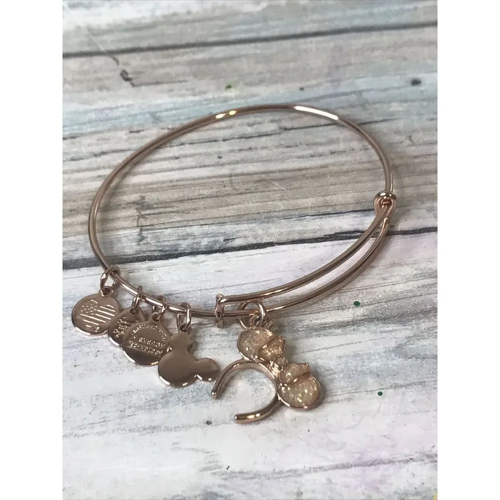 Alex and Ani Disney Dangle Minnie Mouse Ears Rose Gold Tone Bracelet 2024‎ NWOT